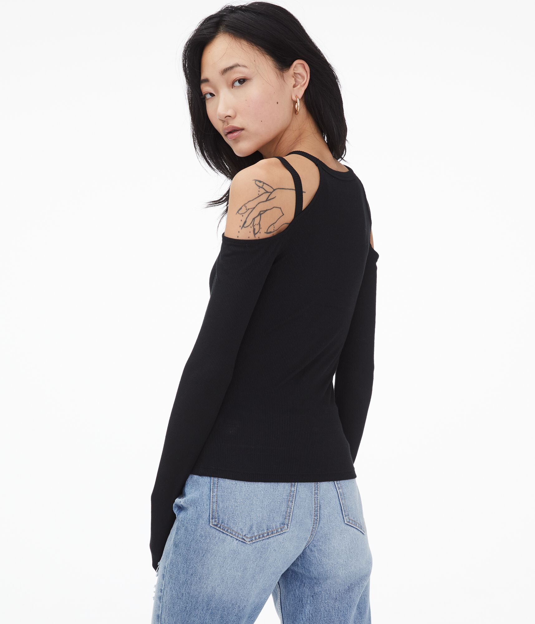 Long Sleeve Seriously Soft Strappy Cold-Shoulder Bodycon Tee***