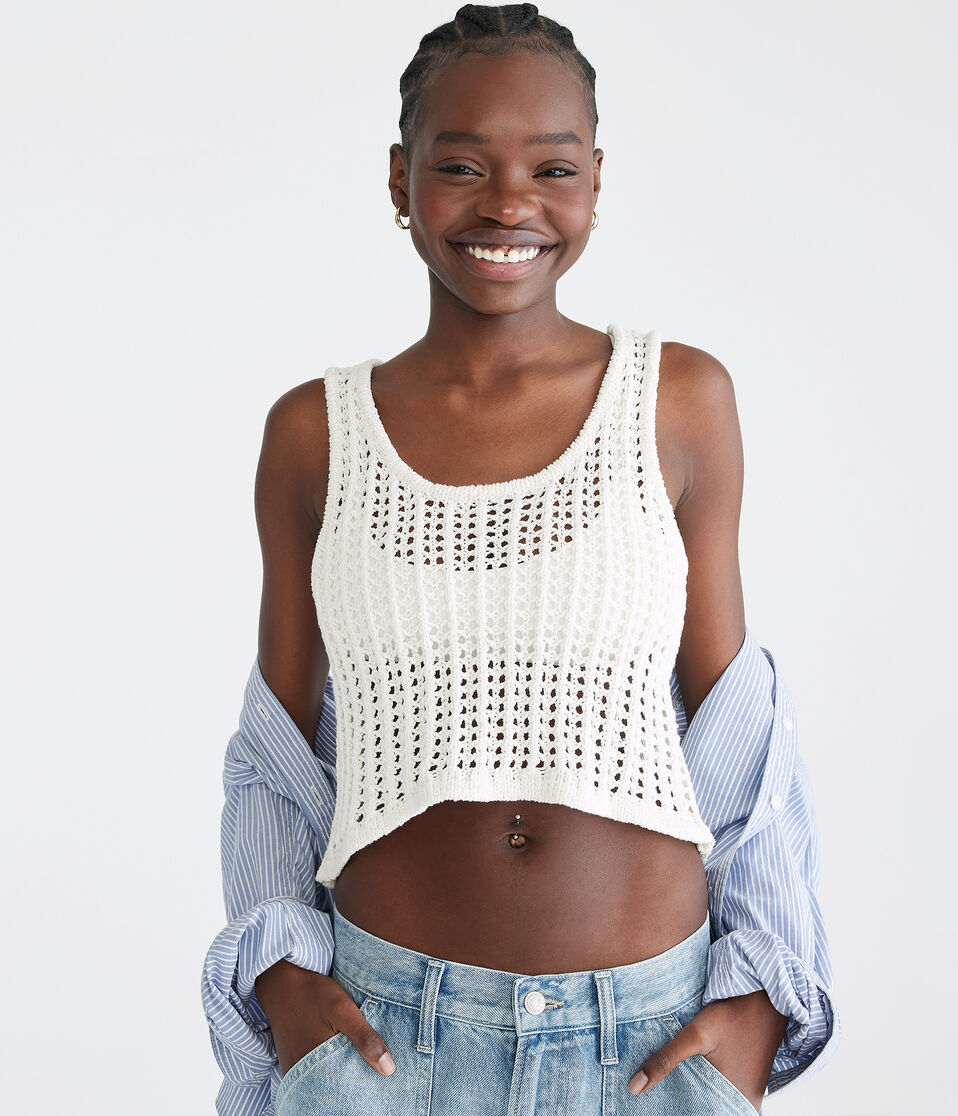 Crocheted Scoop-Neck Cropped Tank