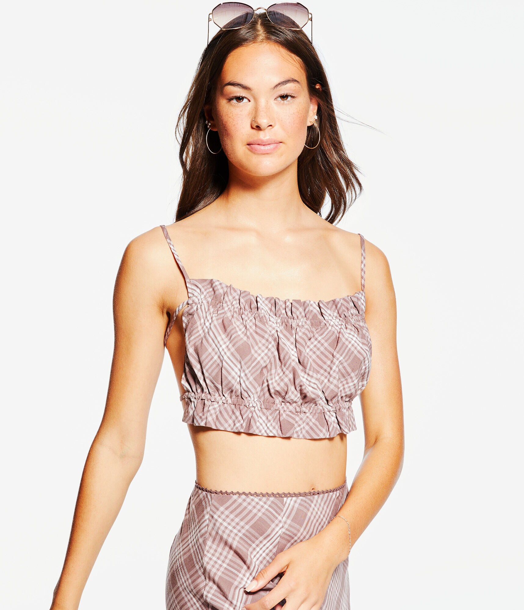 Plaid Double Tie-Back Cropped Cami