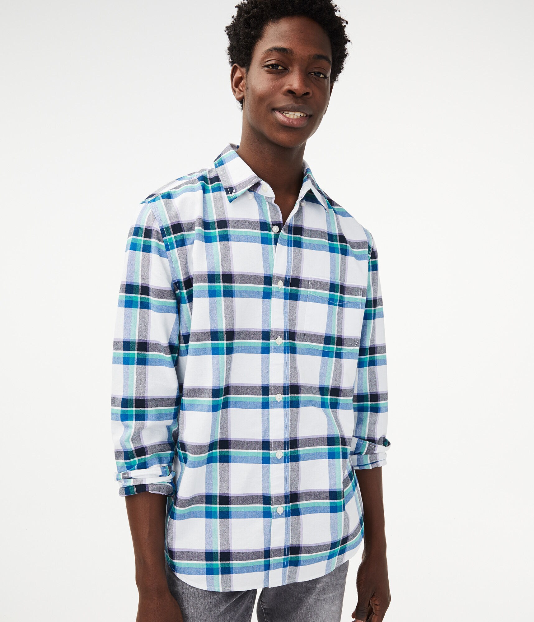 Long Sleeve Plaid Button-Down Shirt