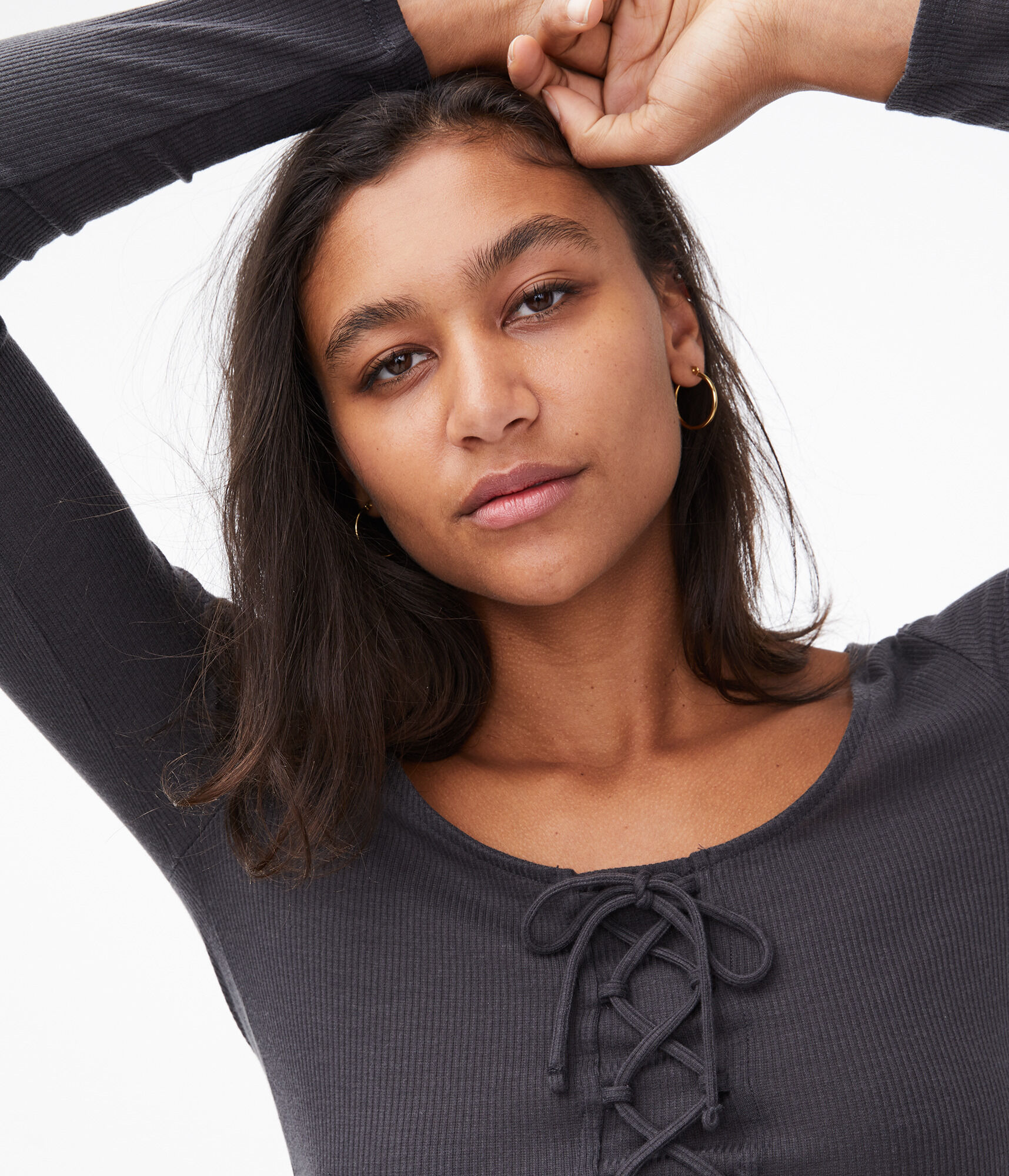 Long Sleeve Lace-Up Bodycon Top