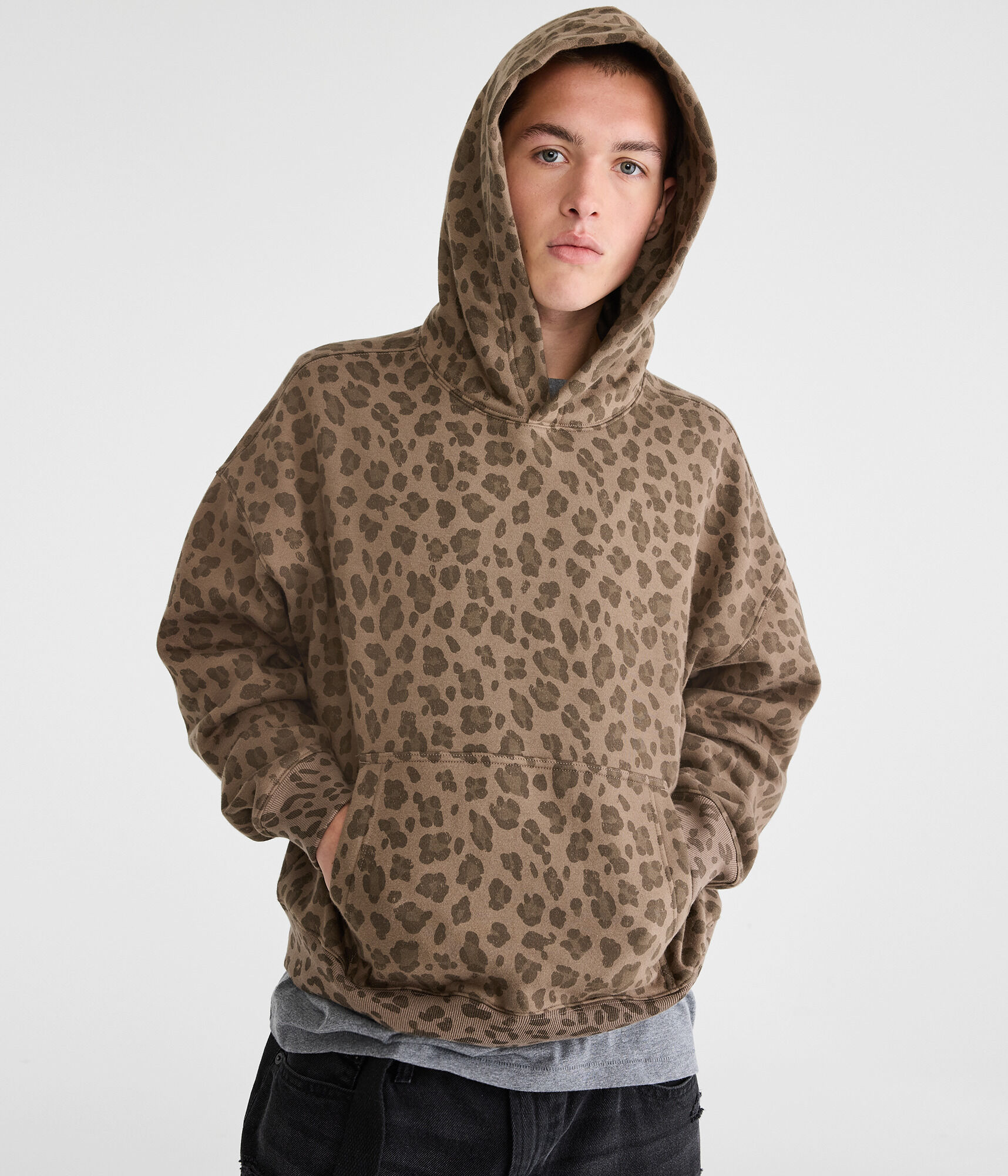 Cloud Soft Leopard Print Boxy Pullover Hoodie