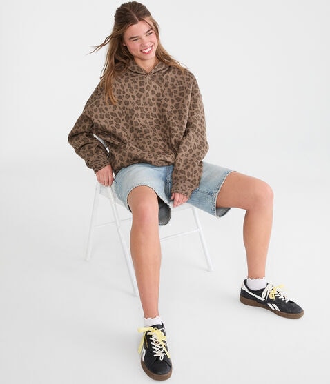 Cloud Soft Leopard Print Boxy Pullover Hoodie Cloud Soft Leopard Print Boxy Pullover Hoodie