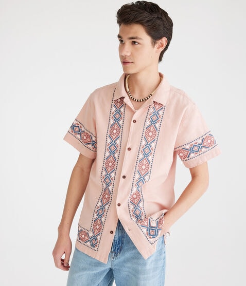 Geometric Border Print Camp Shirt