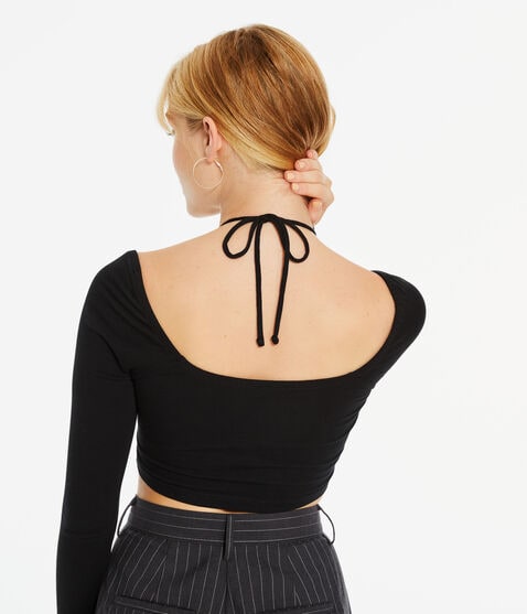 Long Sleeve Seriously Soft Convertible Tie Crop Top Long Sleeve Seriously Soft Convertible Tie Crop Top