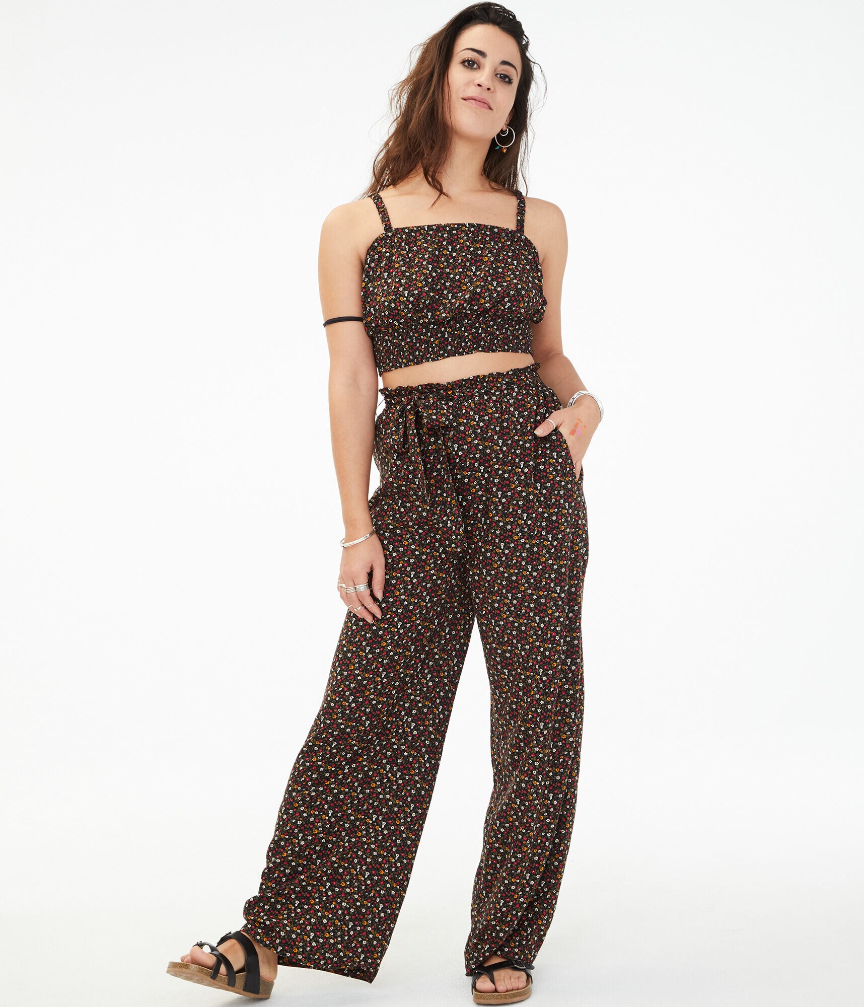 High-Rise Floral Wide-Leg Pants