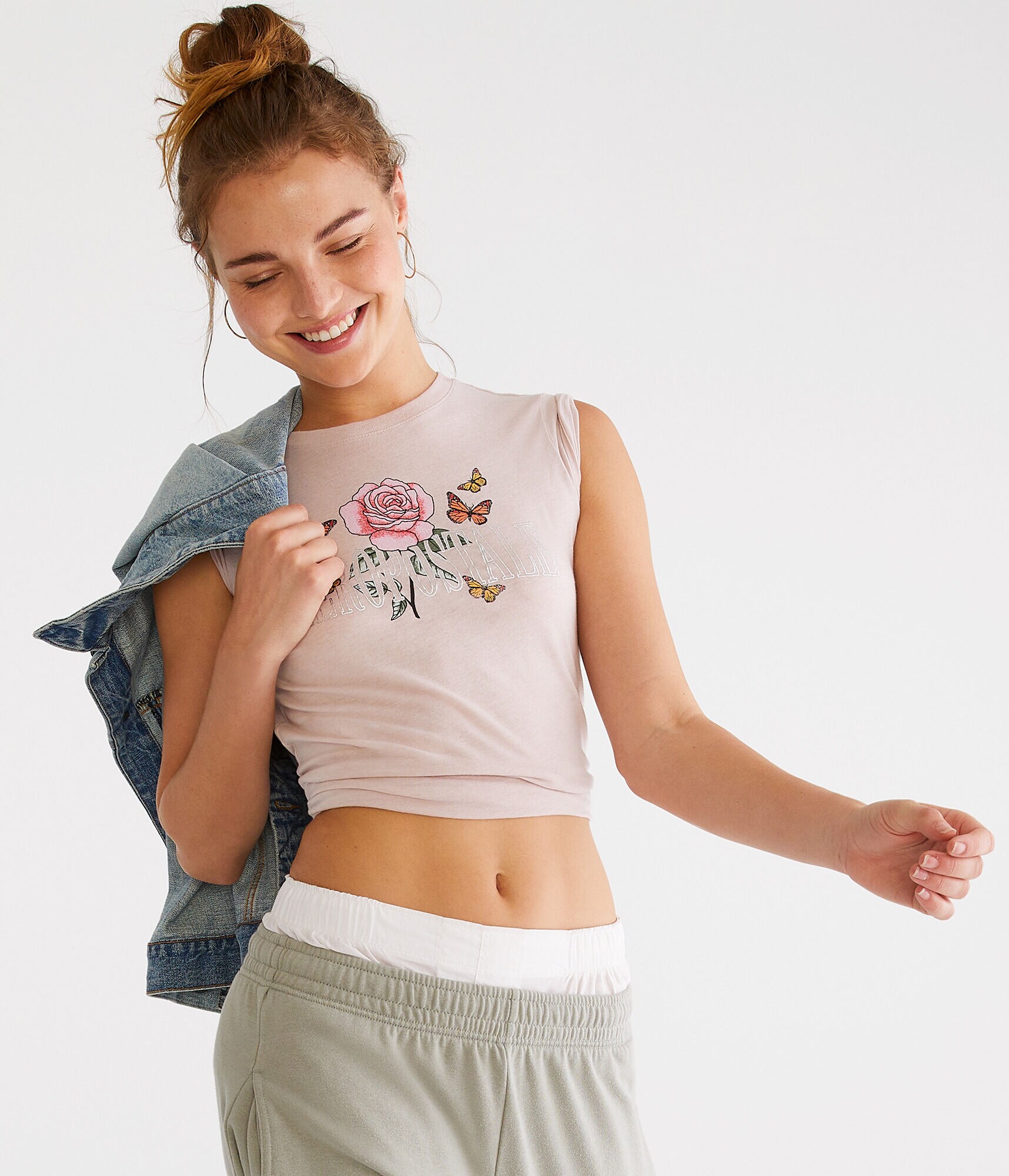 Aeropostale Rose Butterfly Foil Graphic Tee