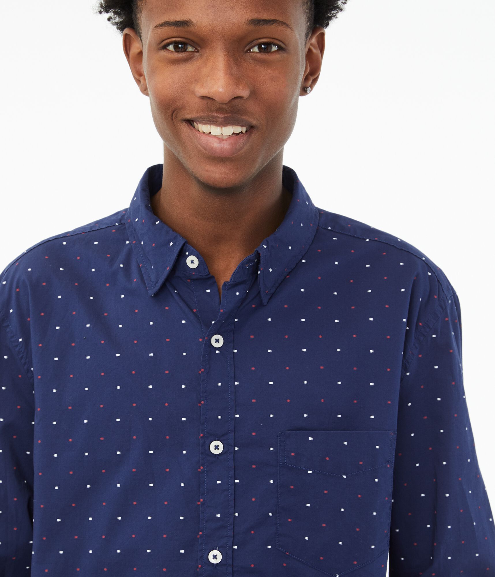 Long Sleeve Geometric Dot Button-Down Shirt