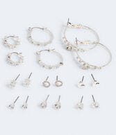Cubic Zirconia Sparkler Stud & Hoop Earring 9-Pack