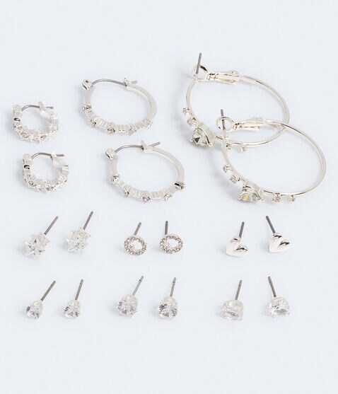 Cubic Zirconia Sparkler Stud & Hoop Earring 9-Pack Cubic Zirconia Sparkler Stud & Hoop Earring 9-Pack