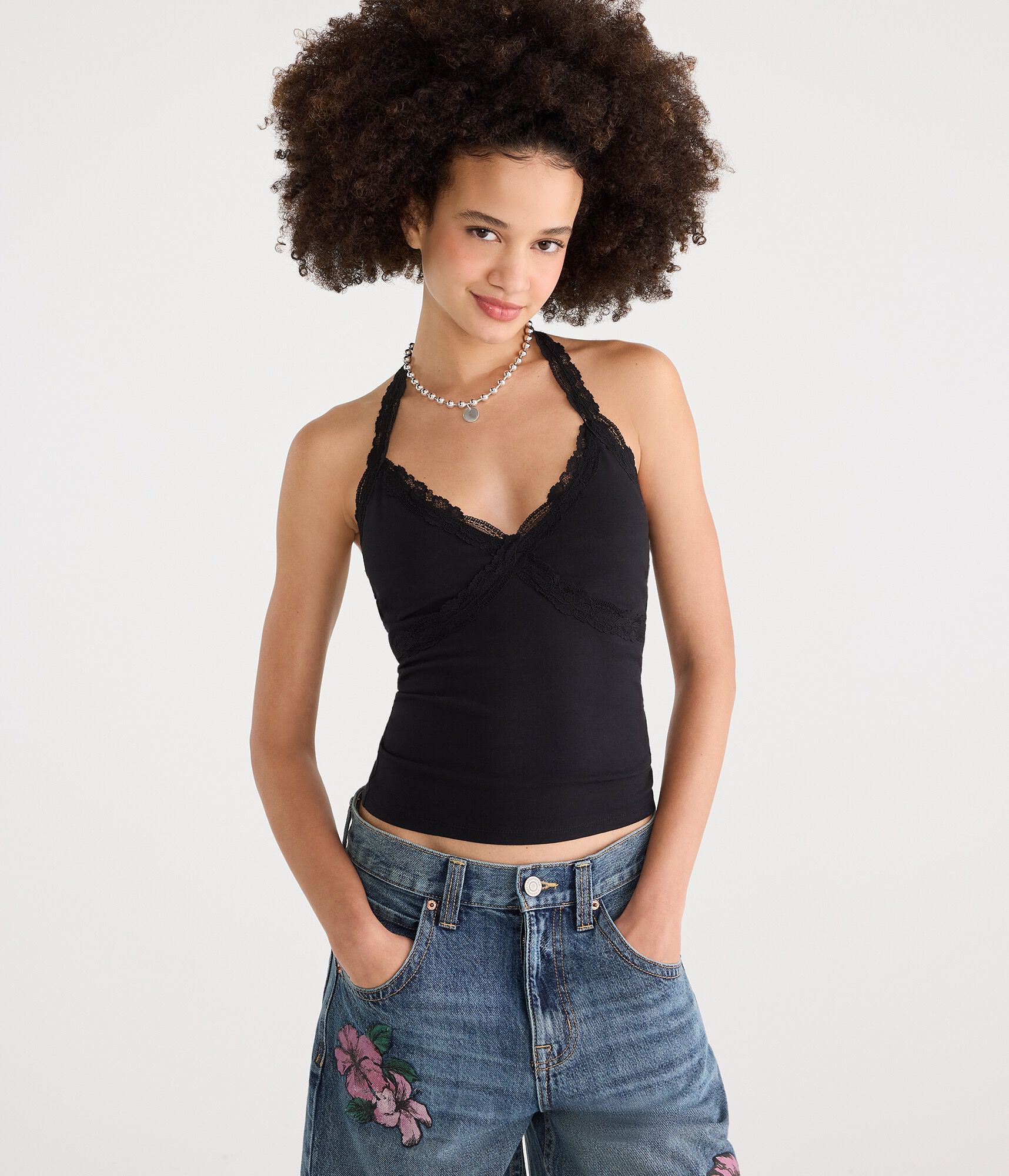 D&eacute;j&agrave; For Aero Lace V-Neck Halter Top