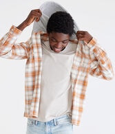 Long Sleeve Relaxed Plaid Hooded Flannel Shirt