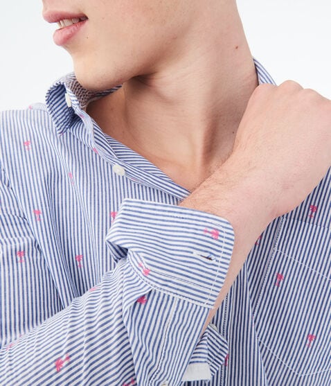 Long Sleeve Palm Tree Striped Woven Shirt Long Sleeve Palm Tree Striped Woven Shirt
