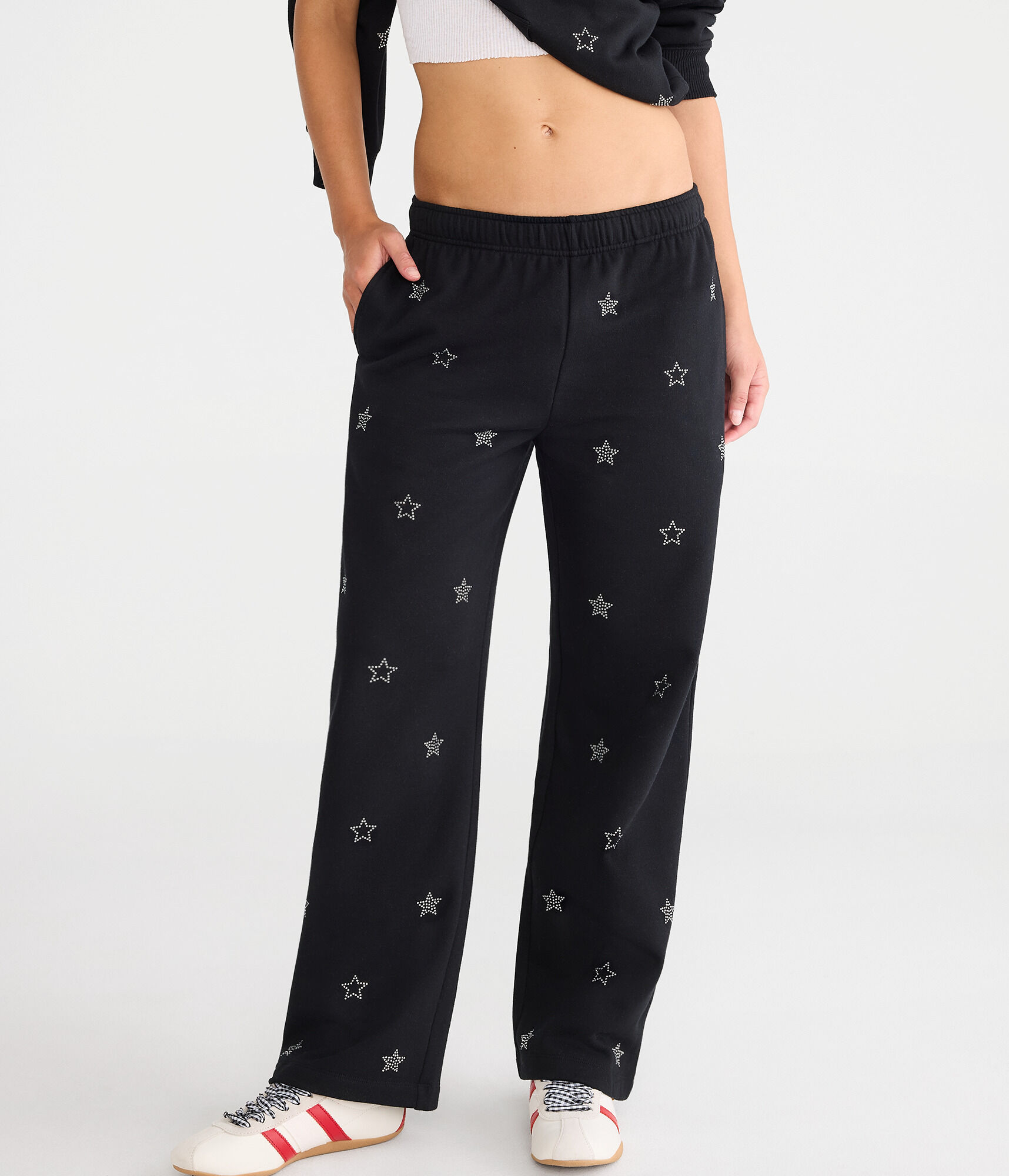 Cloud Soft Rhinestone Stars High-Waisted Wide Leg Sweatpants