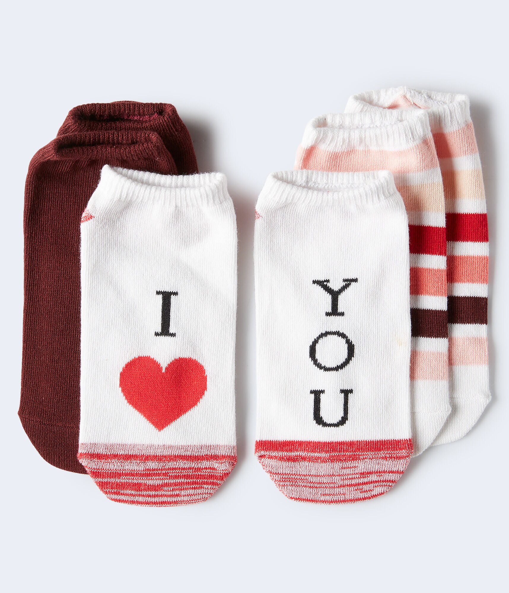 3-Pack I Heart You, Striped Solid Ankle Socks