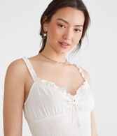 Solid V-Neck Smocked Fit & Flare Dress