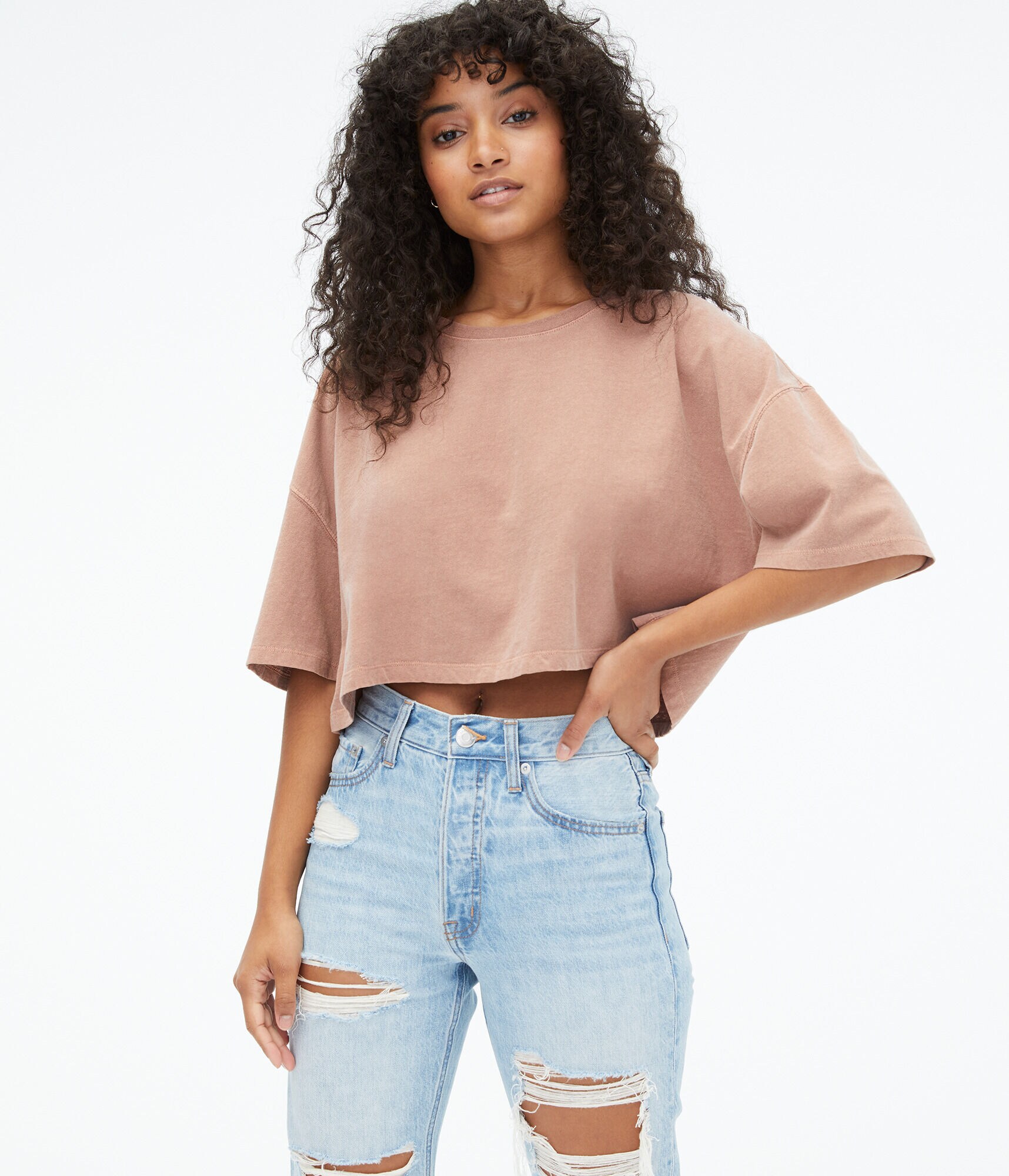 Washed Cropped Boyfriend Crew Tee