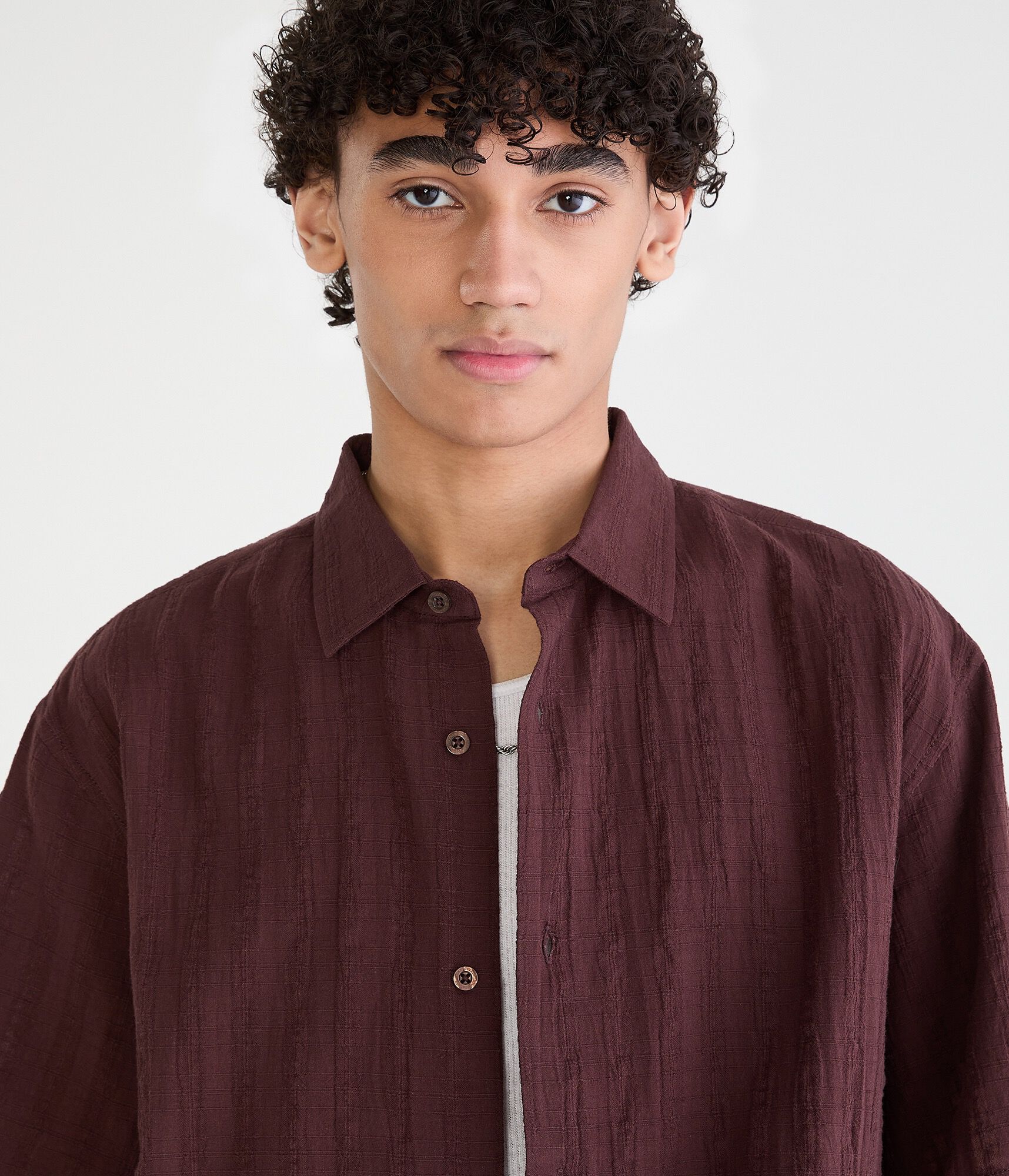 Textured Windowpane Boxy Shirt