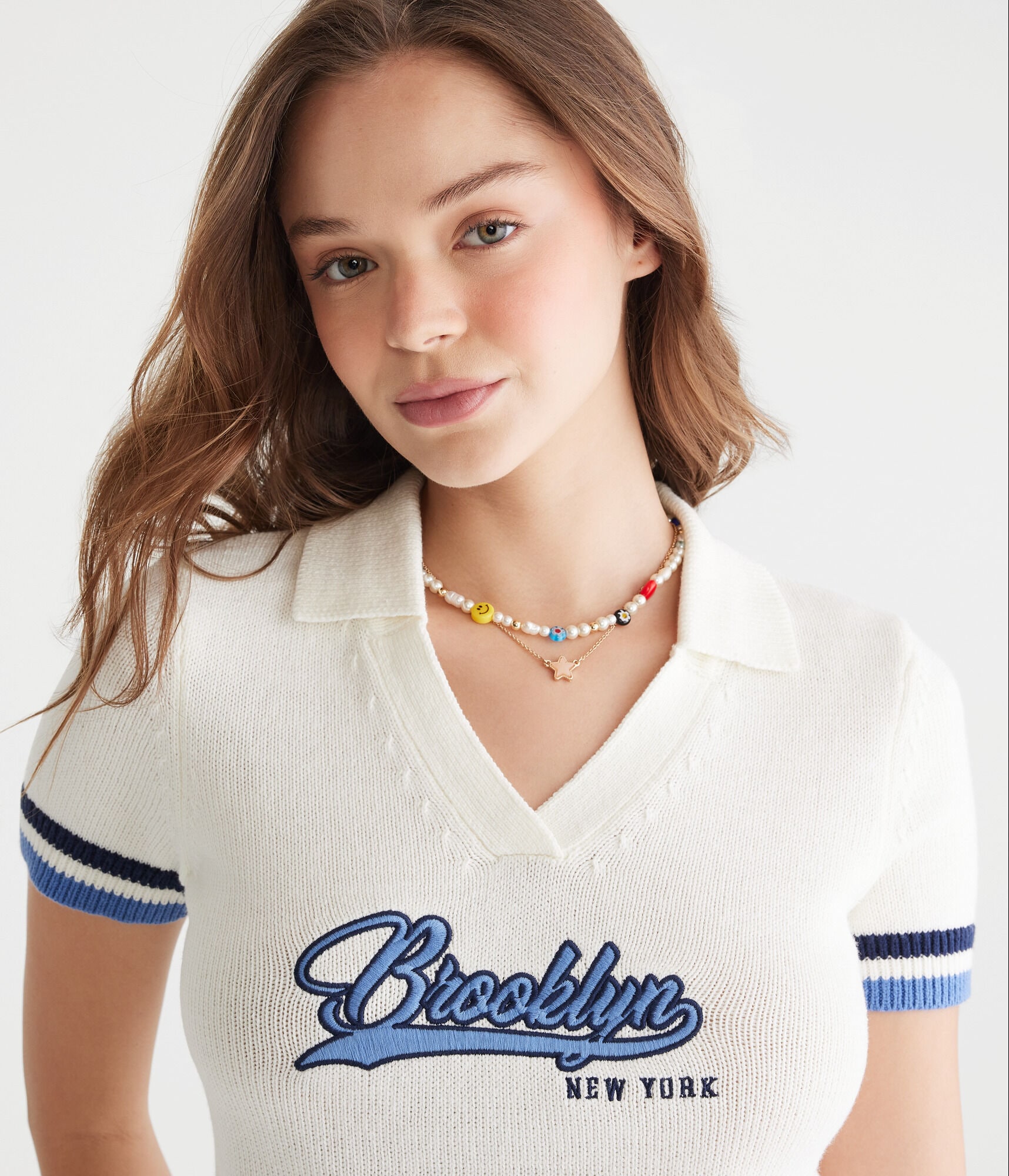 Brooklyn Cropped Graphic Sweater Polo