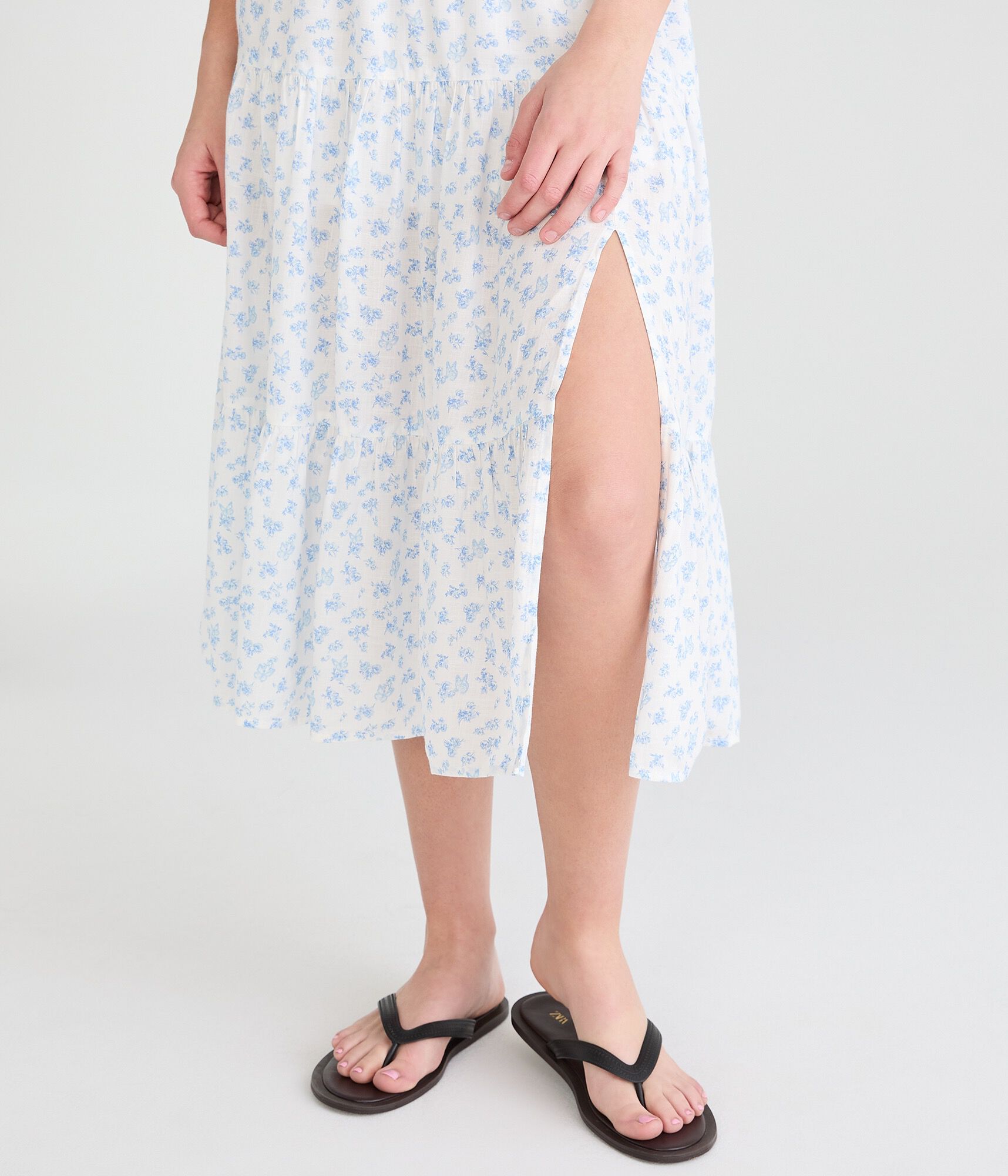 Floral Square-Neck Tiered Midi Dress