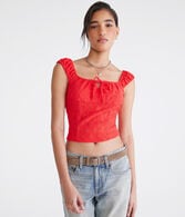Eyelet Square-Neck Crop Top
