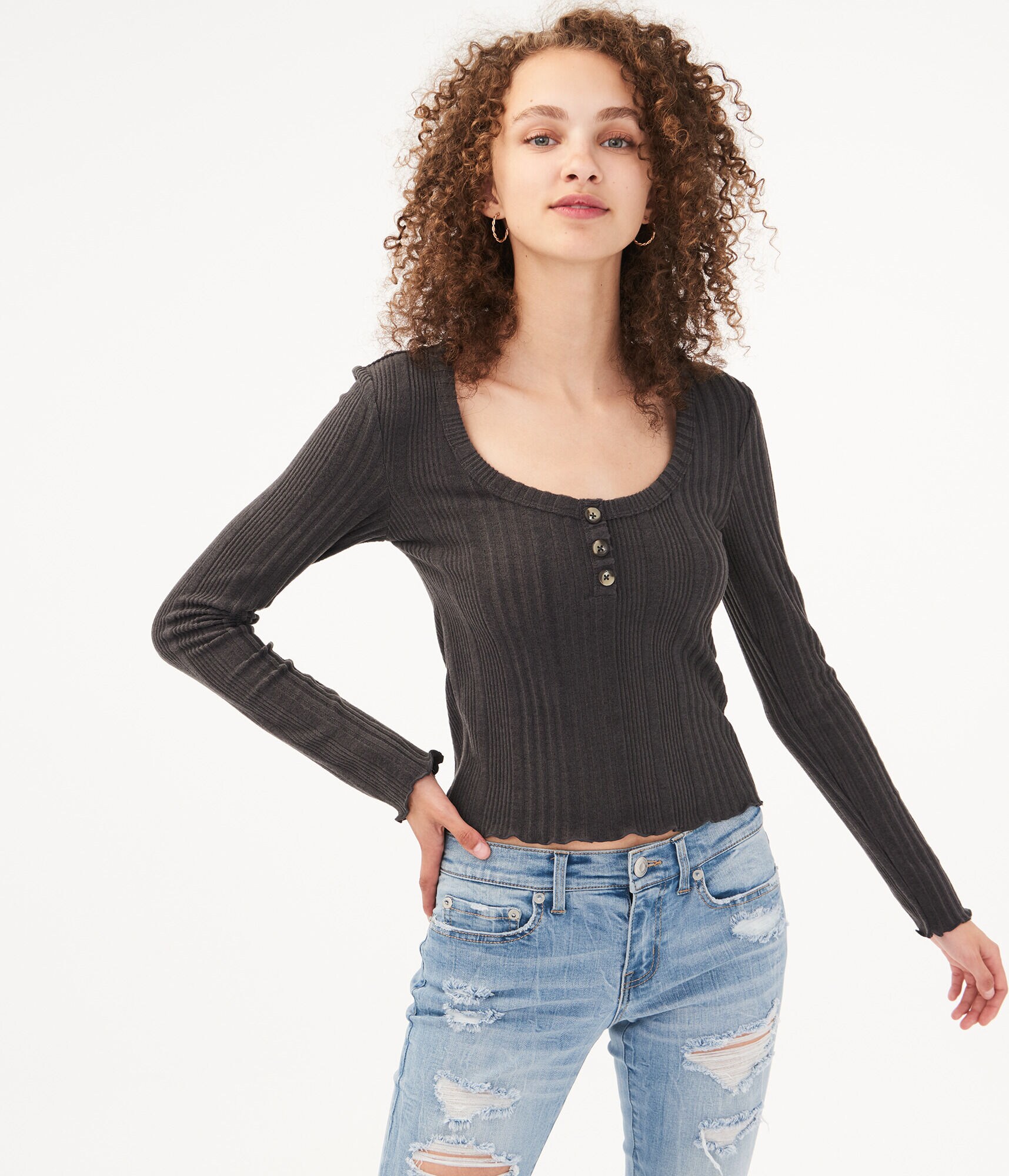 Long Sleeve Ribbed Henley