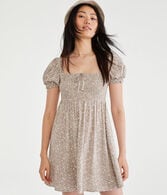 Floral Square-Neck Smocked Mini Dress