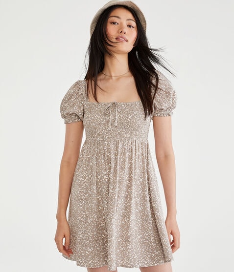 Floral Square-Neck Smocked Mini Dress Floral Square-Neck Smocked Mini Dress