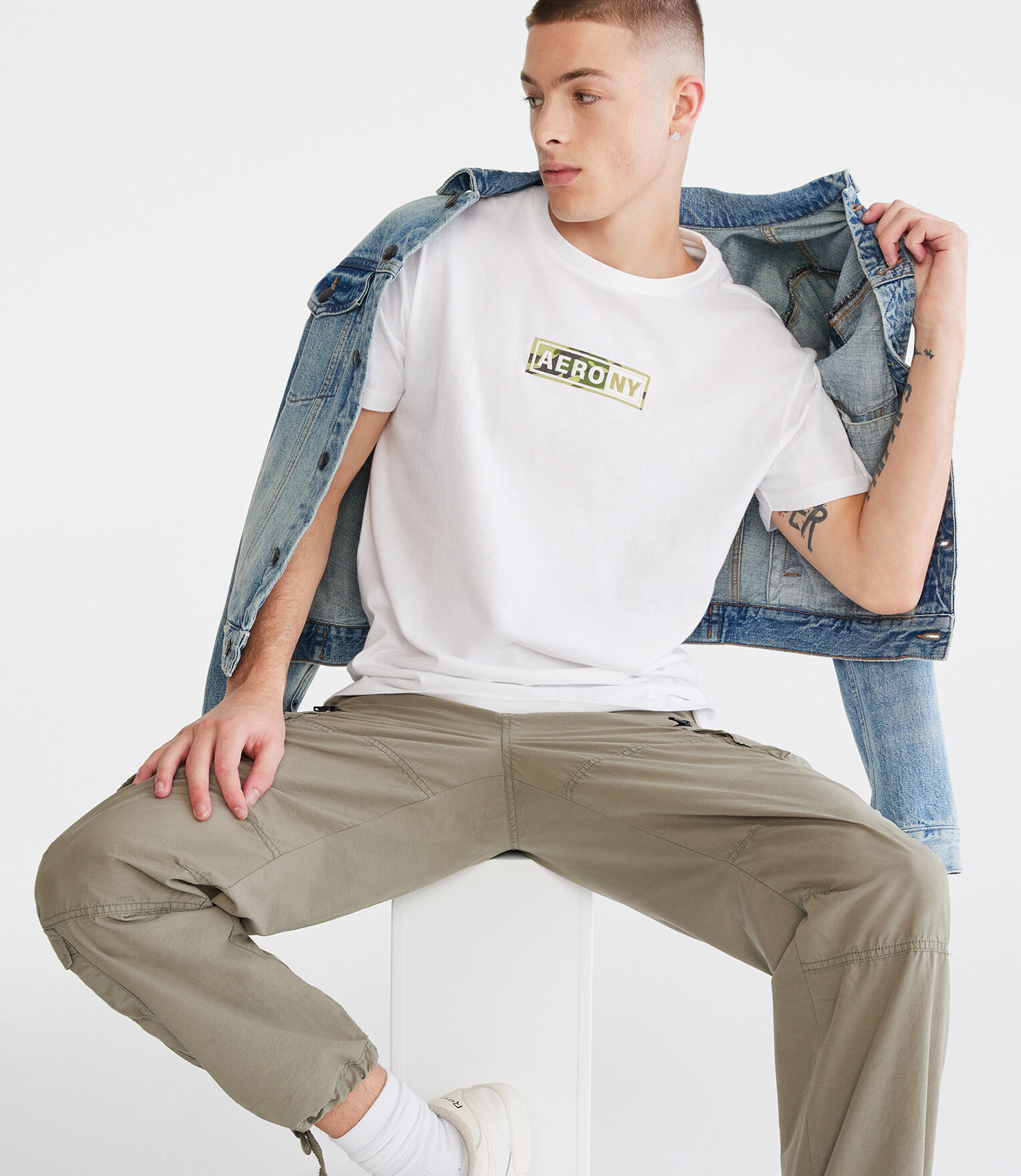 Aero NY Camo Box Logo Appliqu&eacute; Graphic Tee
