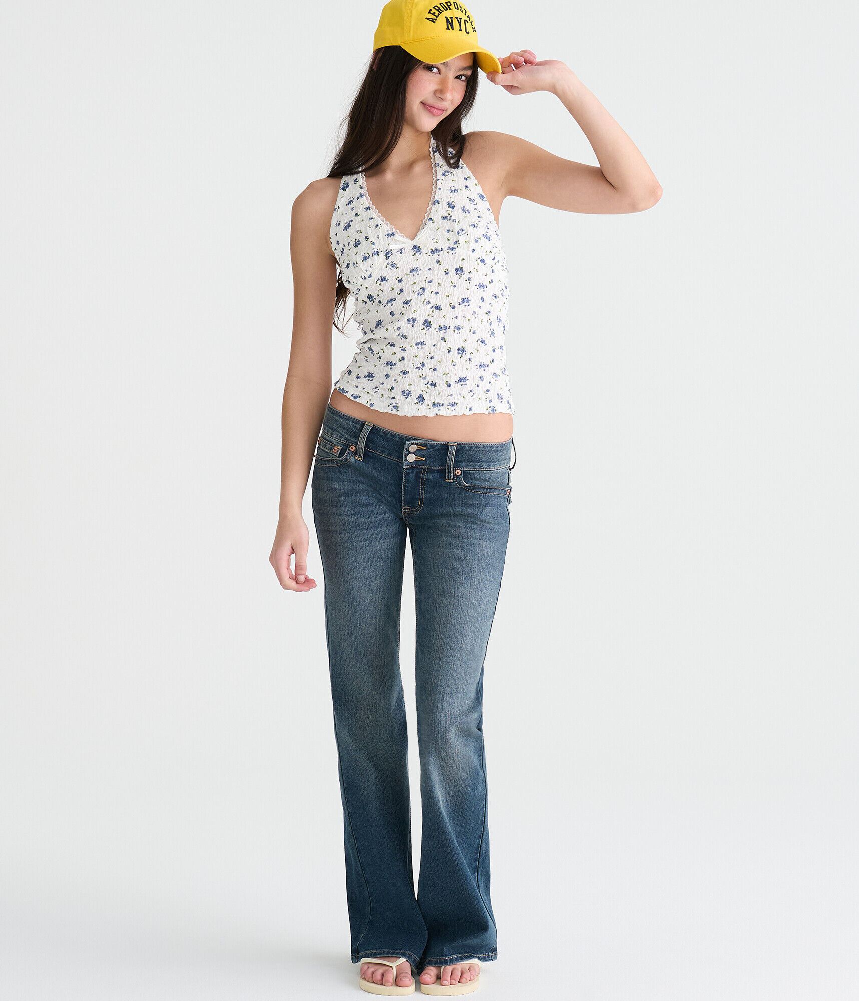 Super Low-Rise Flare Heart Stitch Jean