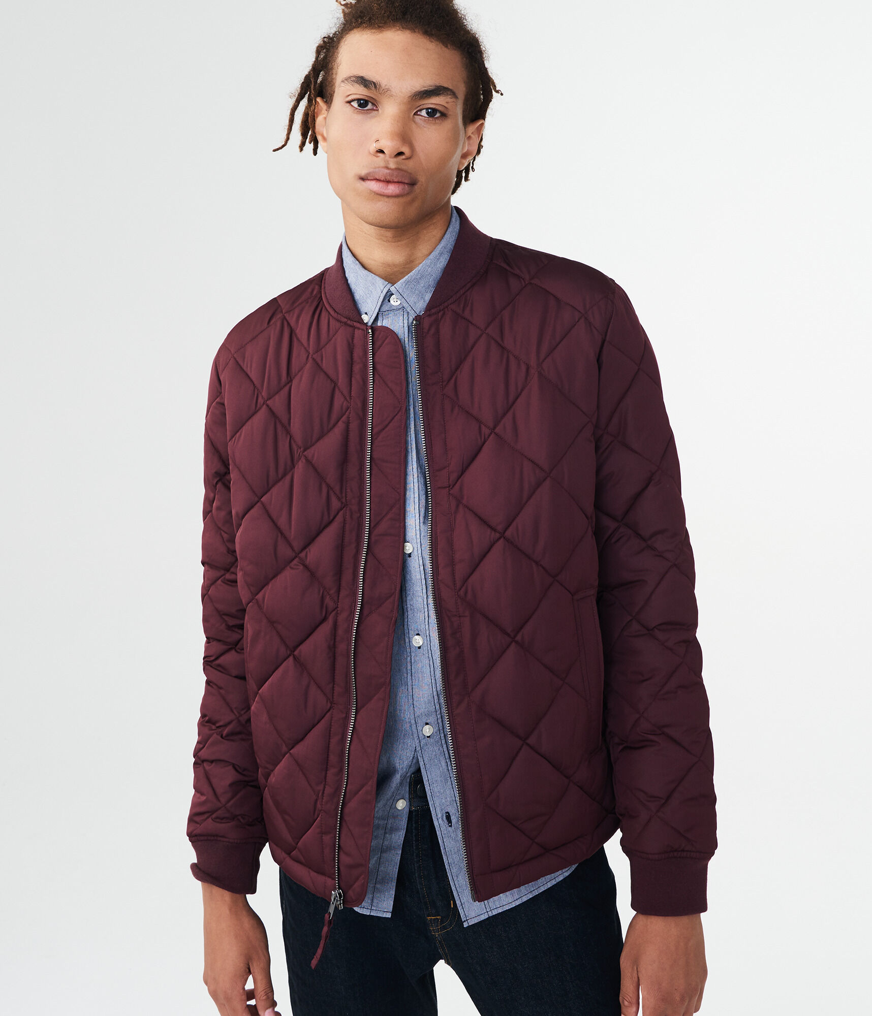 Diamond-Quilted Bomber Jacket