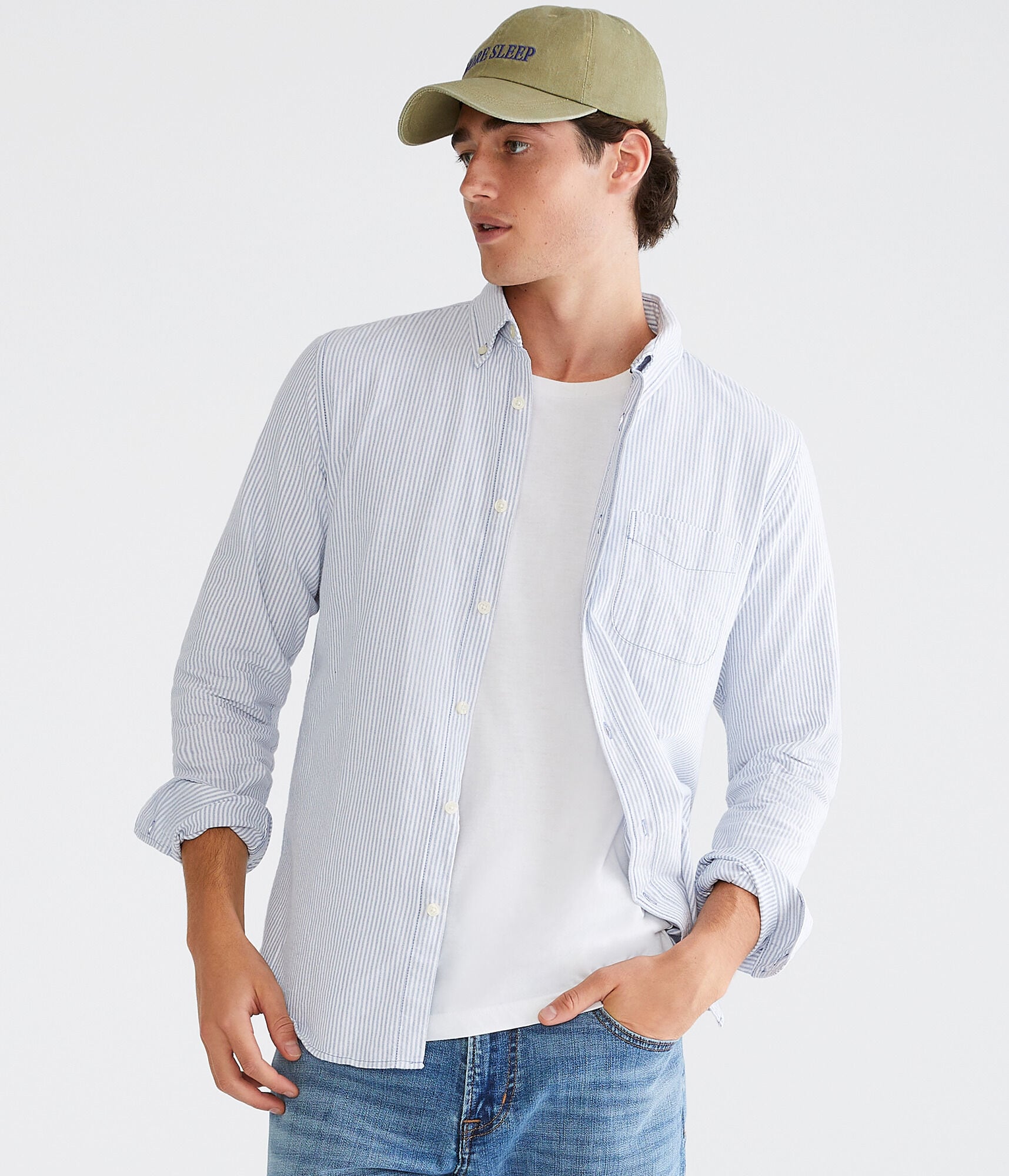 Long Sleeve Striped Oxford Shirt