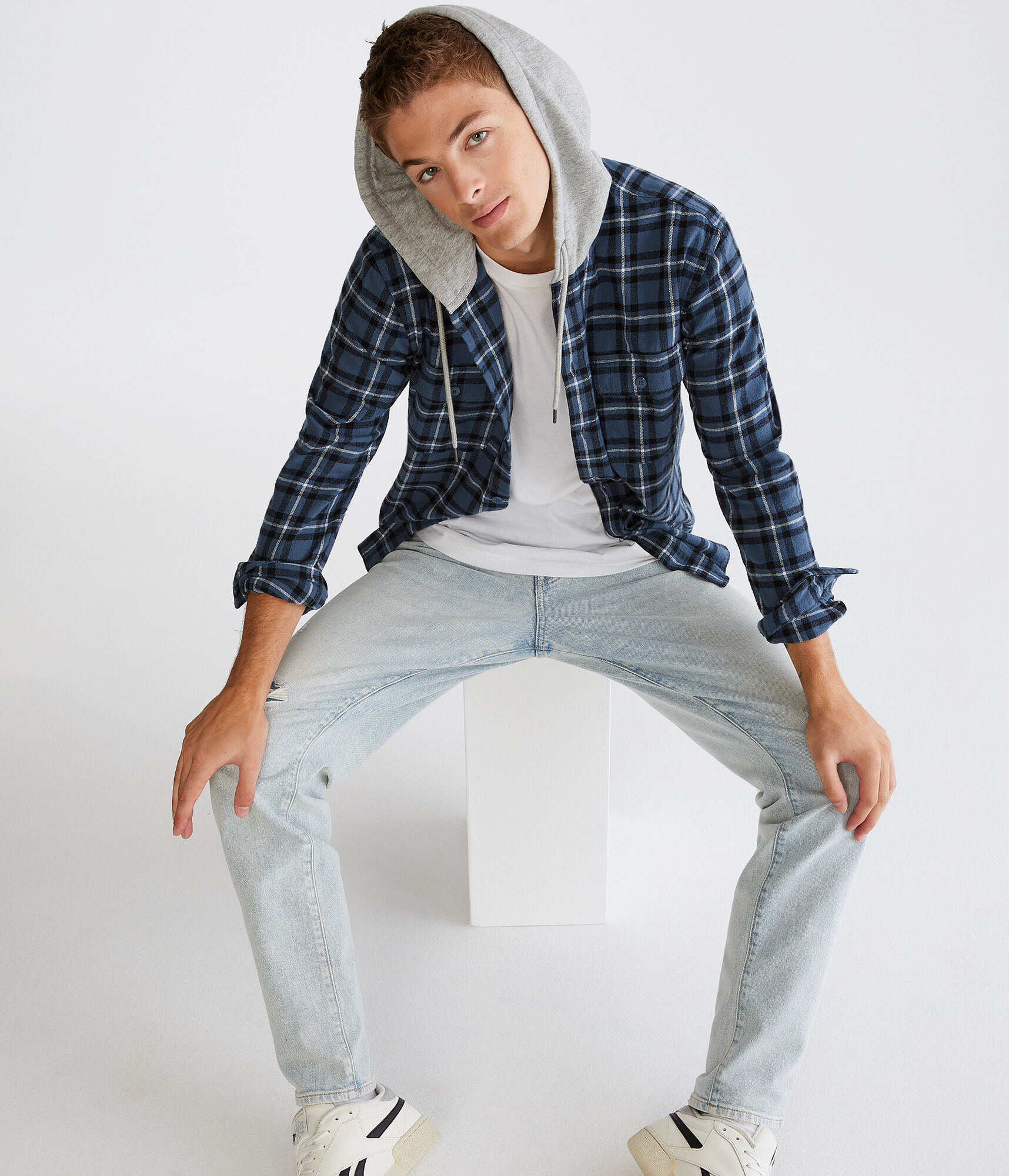 Long Sleeve Plaid Hooded Flannel Shirt