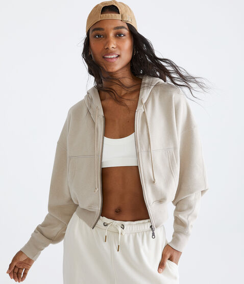 Solid Cropped Full-Zip Hoodie Solid Cropped Full-Zip Hoodie