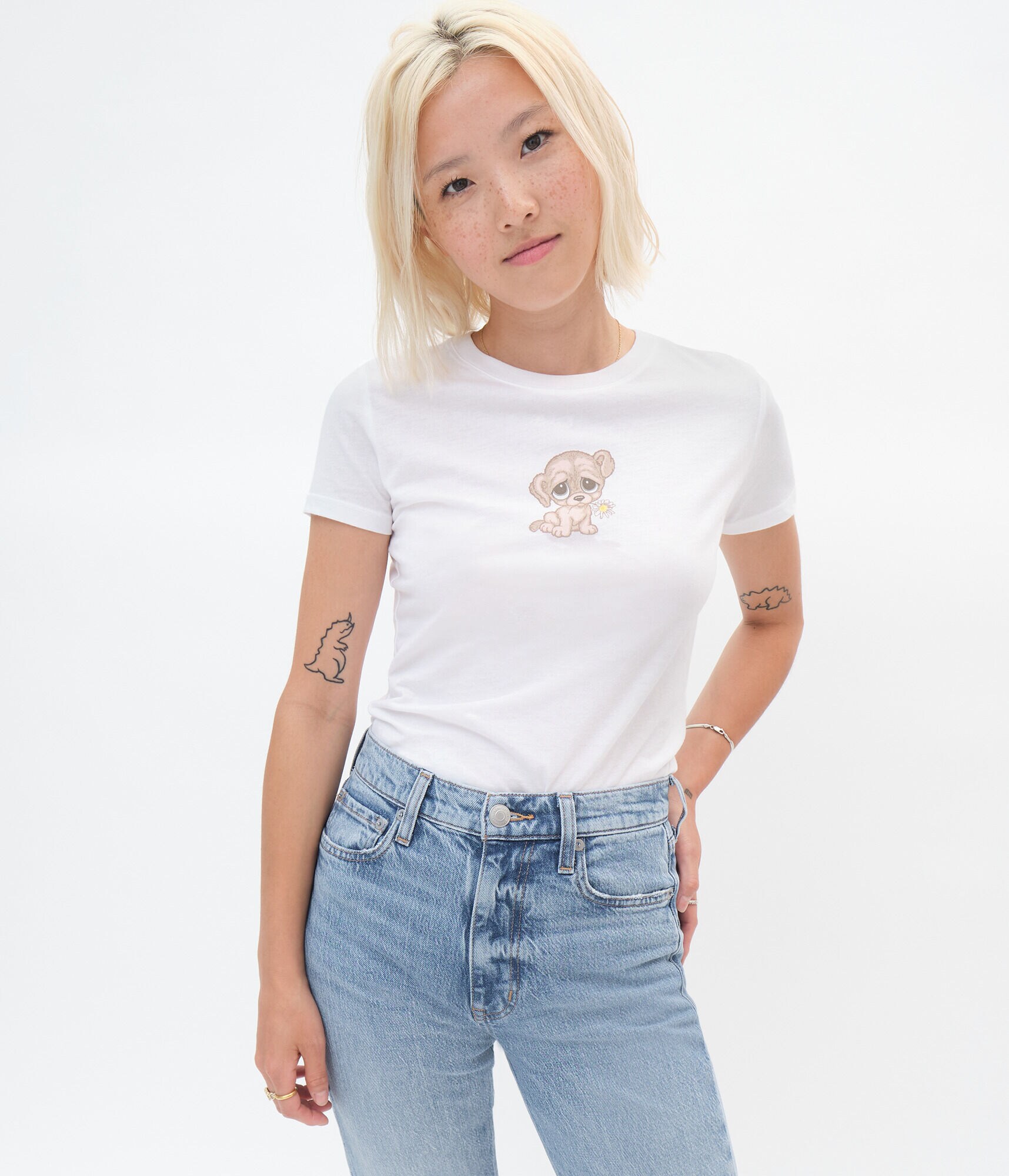 Dog &amp; Flower Graphic Tee