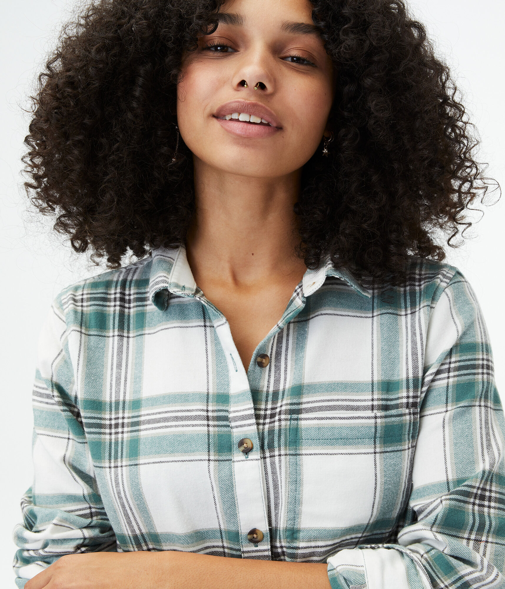 Long Sleeve Plaid Flannel Boyfriend Button-Down Shirt