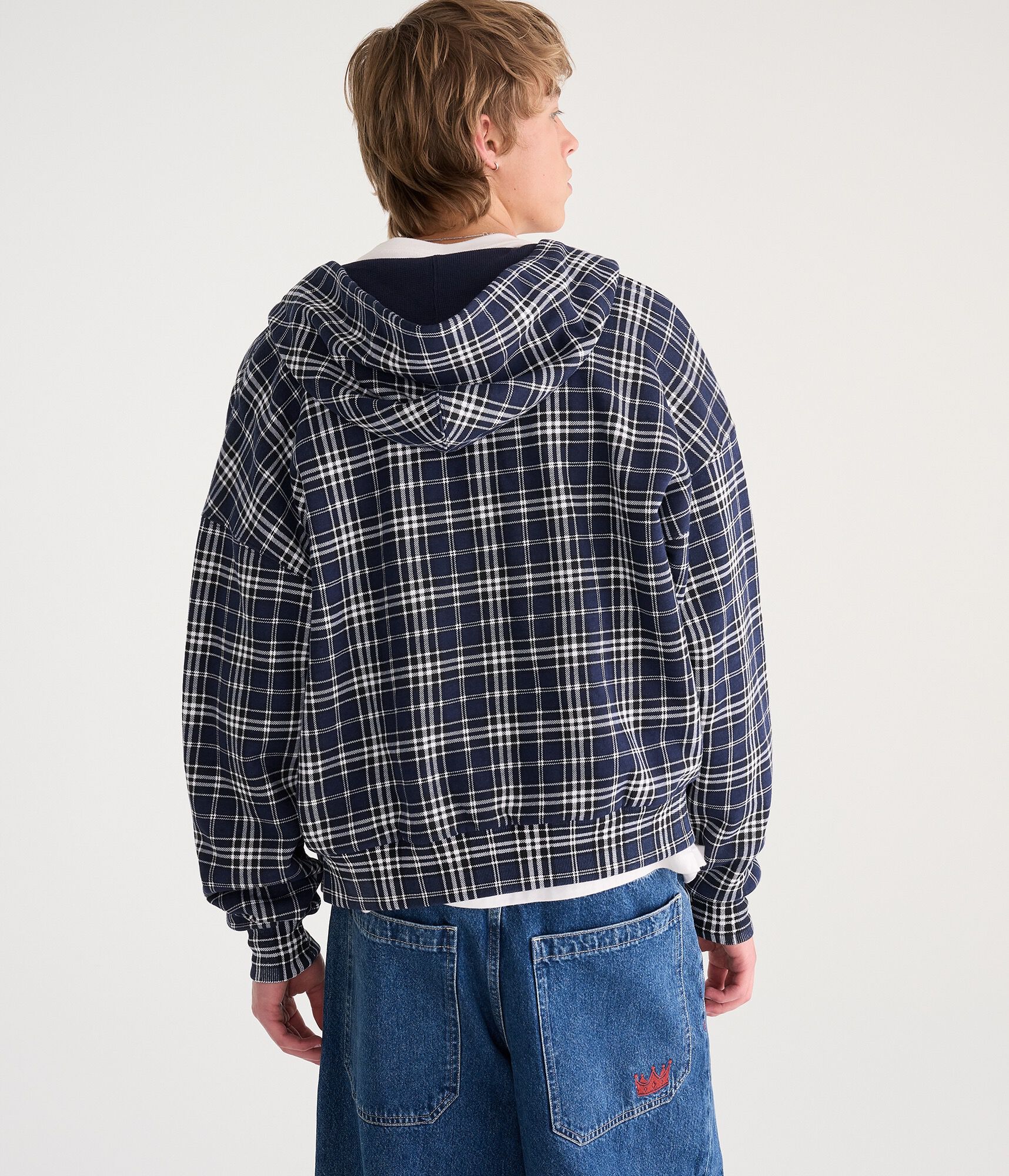 Cloud Soft Plaid Reversible Boxy Full-Zip Hoodie