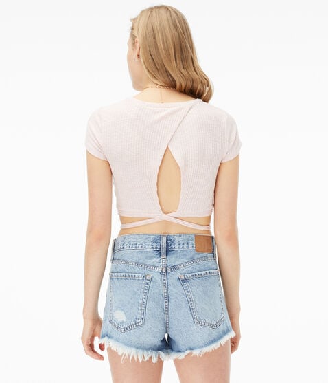 Striped Crossover-Back Crop Top Striped Crossover-Back Crop Top