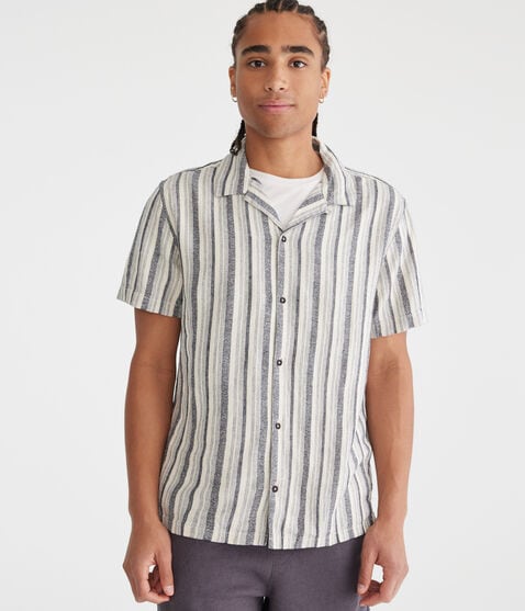 Short Sleeve Textured Stripe Linen Shirt Short Sleeve Textured Stripe Linen Shirt