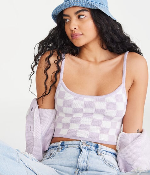 Checkered Cropped Sweater Cami Checkered Cropped Sweater Cami