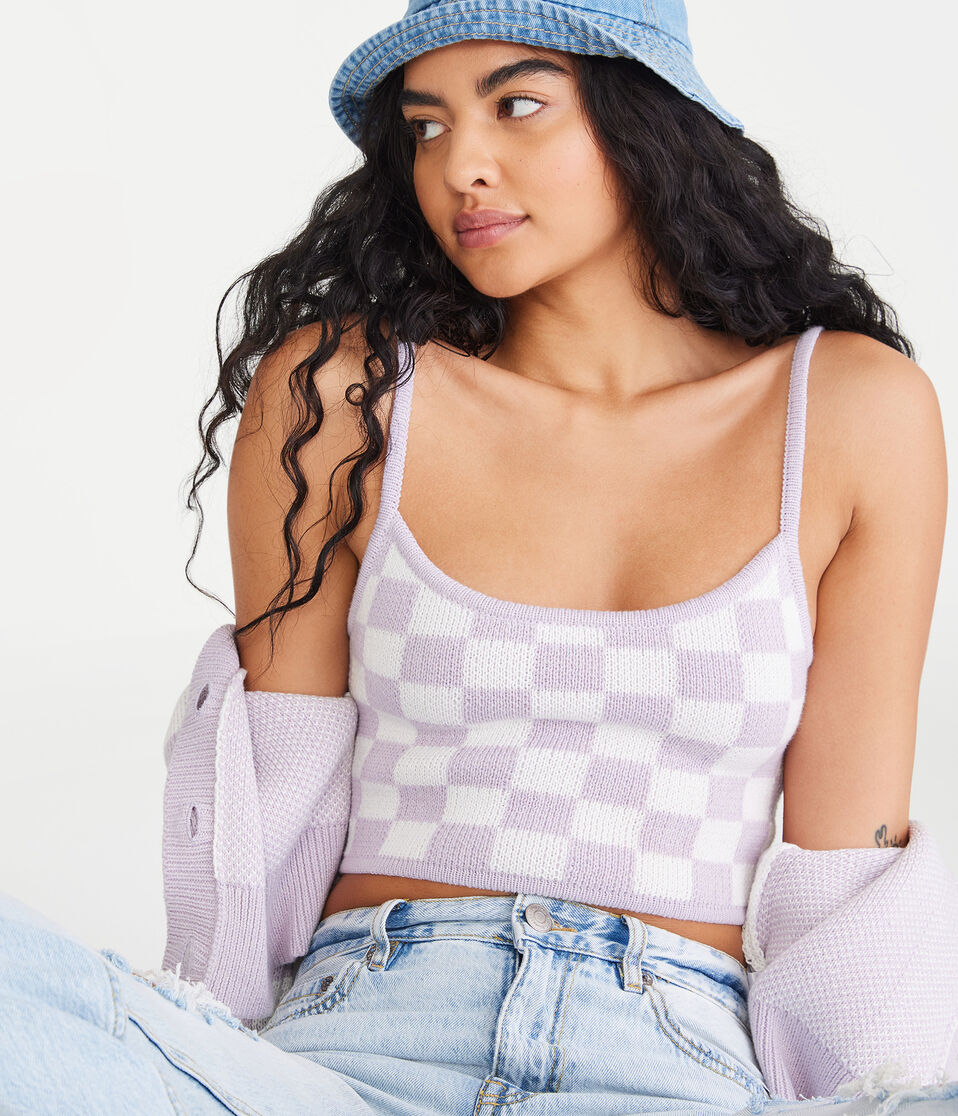 Checkered Cropped Sweater Cami