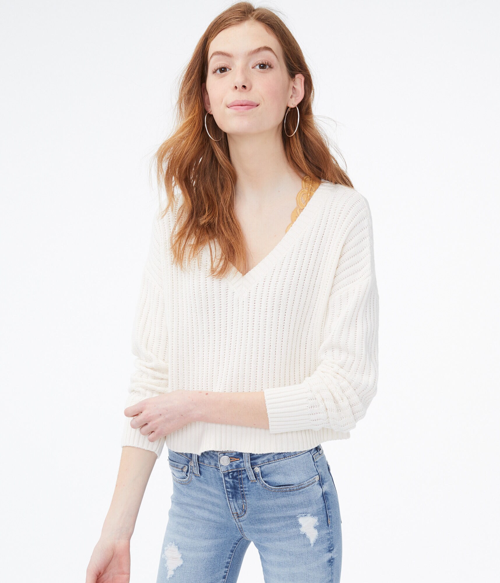 Cropped V-Neck Sweater