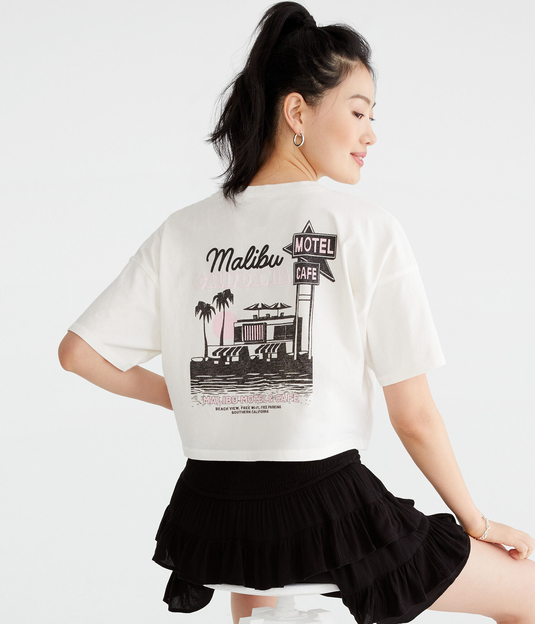 Malibu Cafe Cropped Boyfriend Graphic Tee