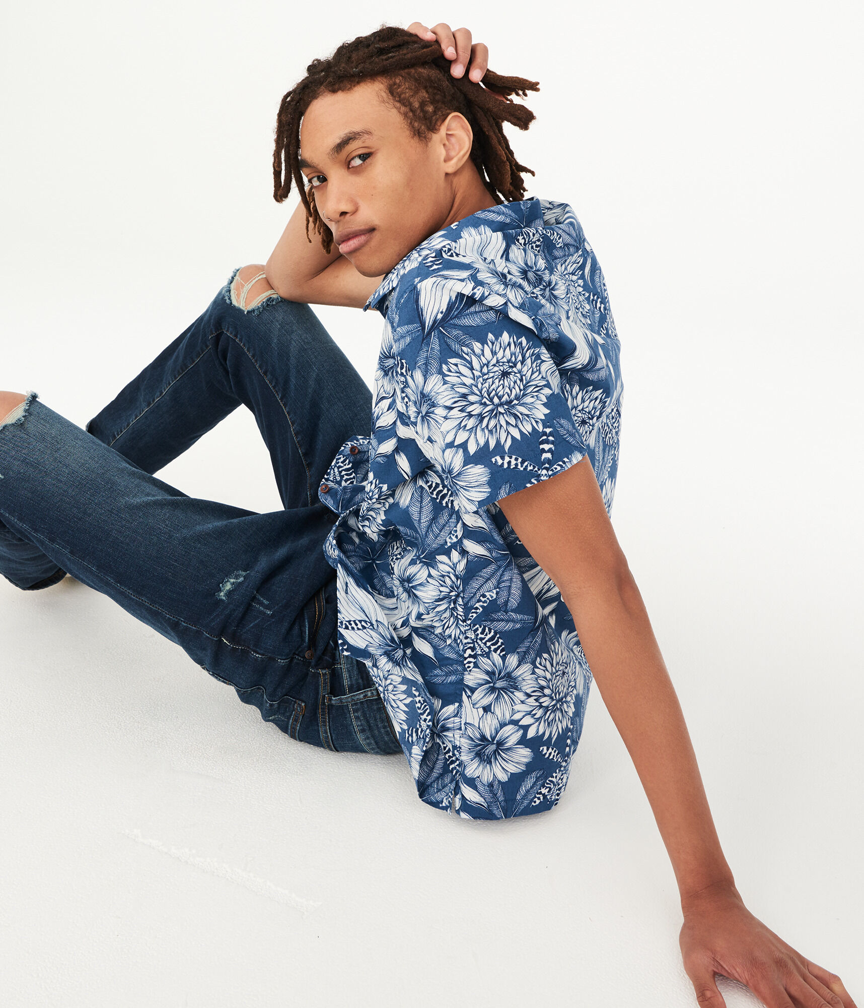 Tonal Floral Resort Button-Down Shirt