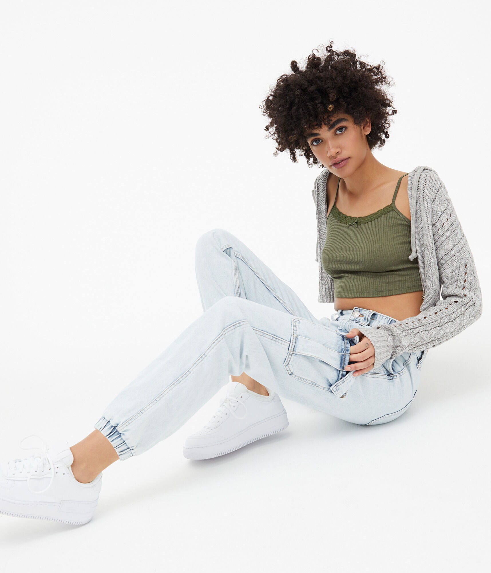 High-Rise Denim Cargo Jogger