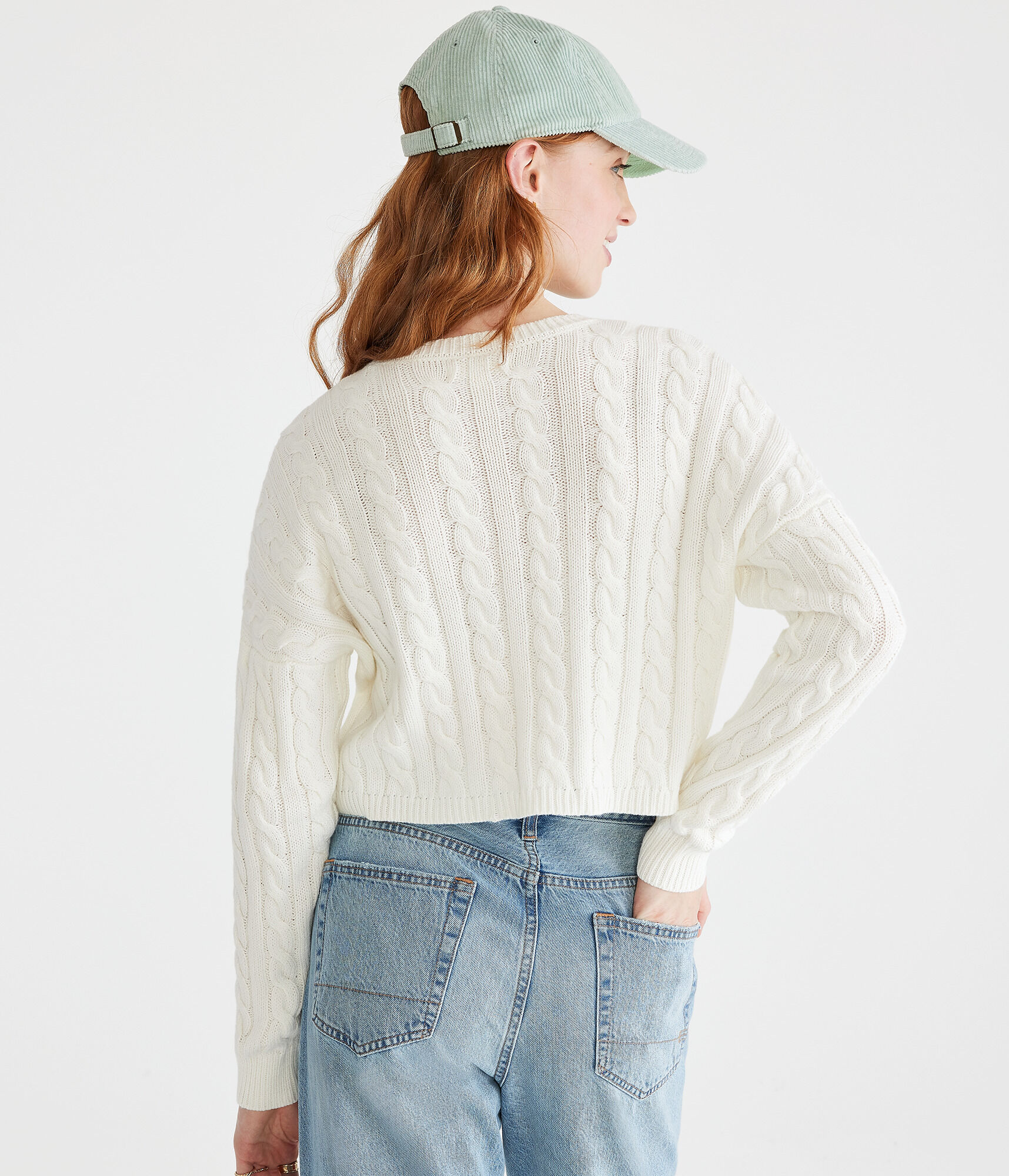 Cable-Knit Cropped Crew Sweater