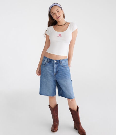 Seriously Soft Hibiscus Cropped V-Neck Tee