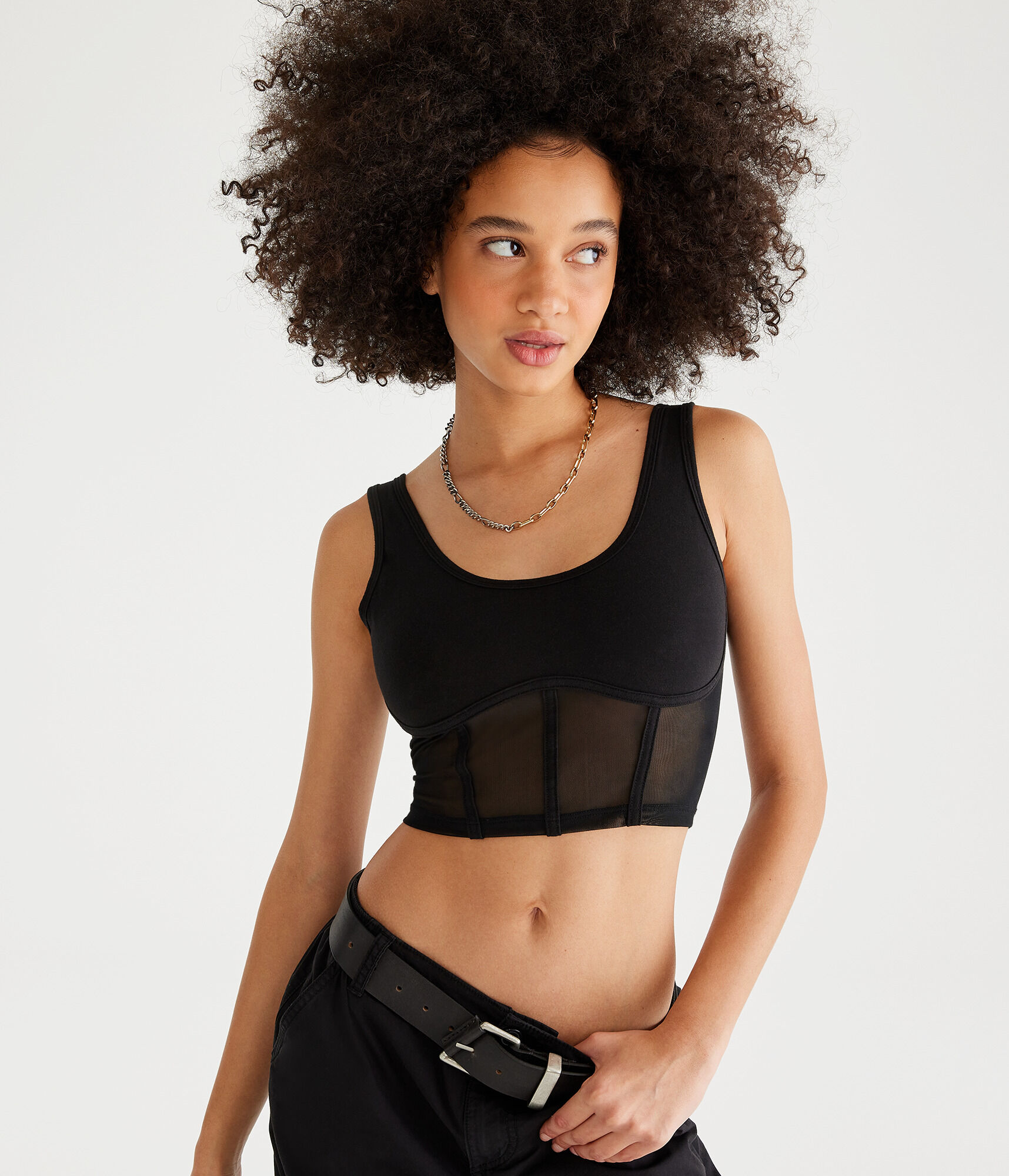 Mesh Cropped Corset Tank