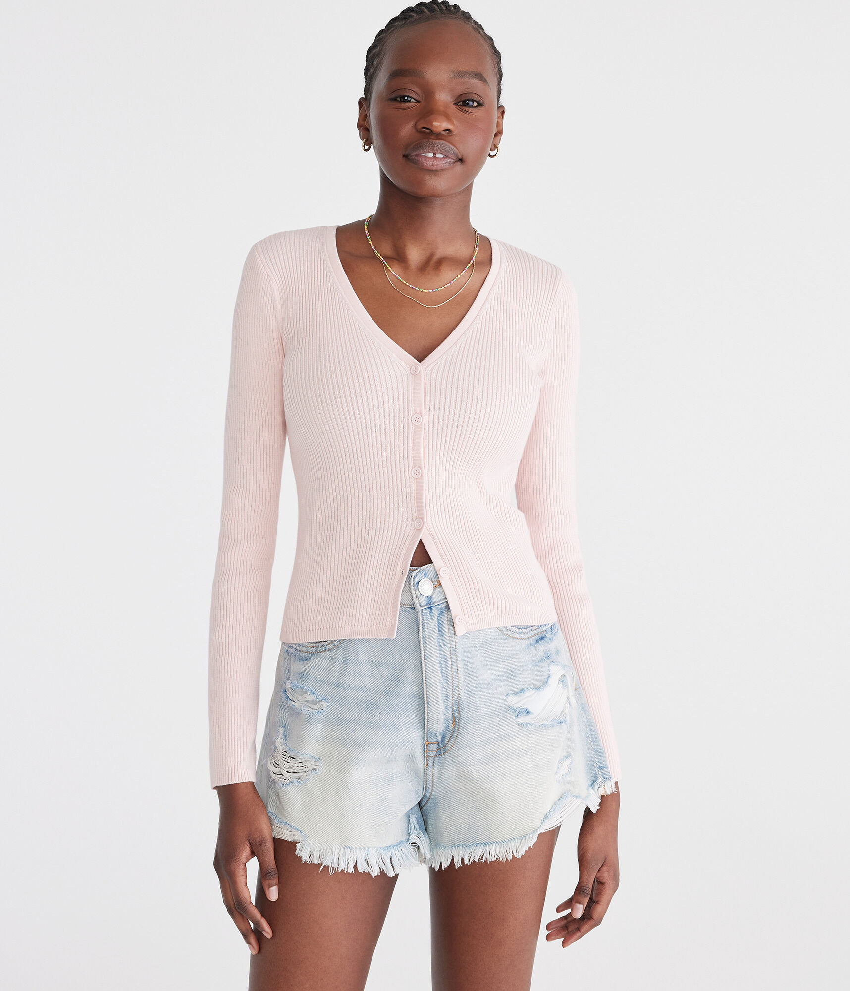 【2plan】Vide Ribbed V-Neck Knit Ribbed V-Neck Cardigan