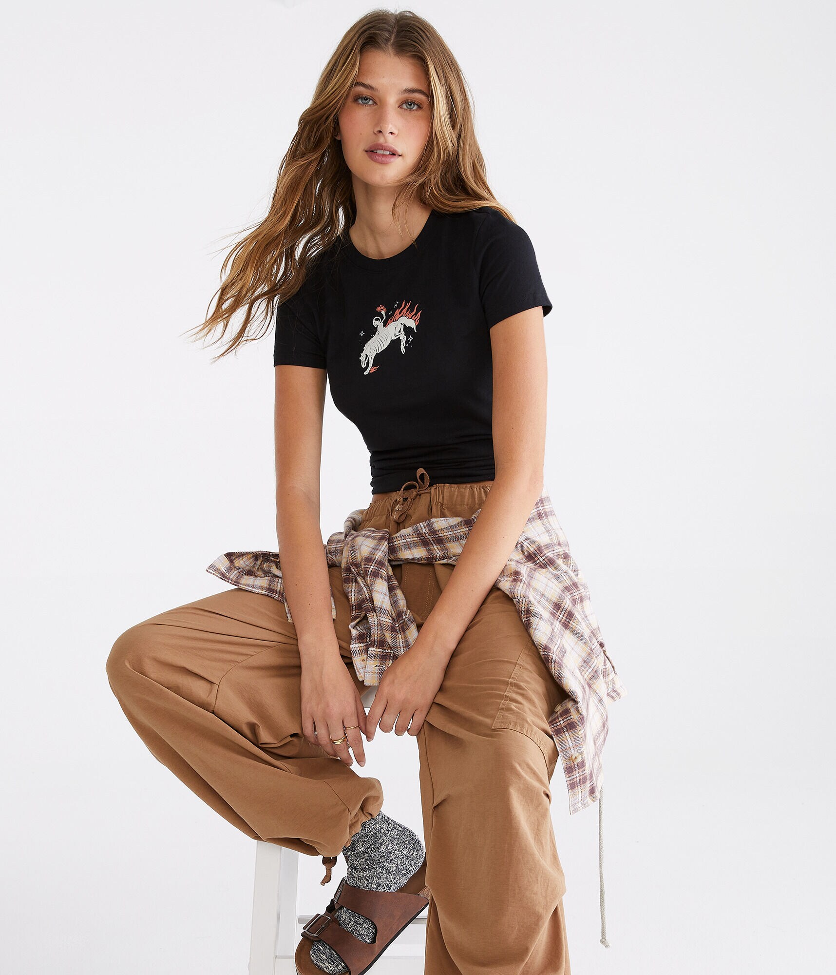 Skeleton Cowboy Flocked Graphic Tee